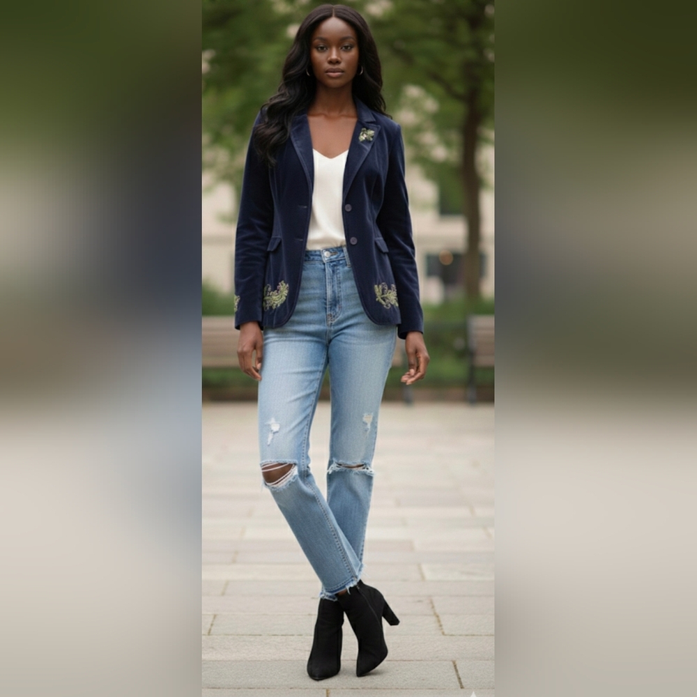 Luxurious Velvet Women's Blazer with Embroidery